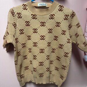 CHANEL Beige and Brown Patterned Sweater